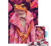 Rompecabezas para Adultos de 1000 Piezas Rana con Pelaje Rosa Un desafío para completar Juego de ingenio difícil para Mayores de 14 años Juego de Rompecabezas Incluido (38x26cm)