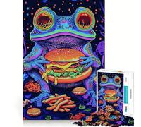Rompecabezas para Adultos de 1000 Piezas Rana psicodélica Comiendo una Hamburguesa, Juego Mental Divertido, Regalo Ideal para Navidad (38x26cm)