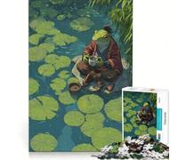 Rompecabezas para Adultos de 1000 Piezas Rana samurái Tomando té en un Estanque, Juguetes para armar, desafiante de completar, colección de Artistas, Bellas Artes 38x26cm