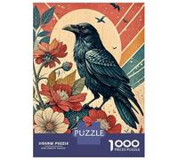 Rompecabezas para Adultos De 1000 Piezas Raven and Flowers Rompecabezas para Adultos Juegos Familiares Decoración Perfecta Cumpleaños Y Navidad 52x38cm/1000pcs