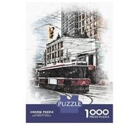 Rompecabezas para Adultos De 1000 Piezas Red Tram In The City Rompecabezas para Adultos Juegos Familiares Decoración Perfecta Cumpleaños Y Navidad 52x38cm/1000pcs