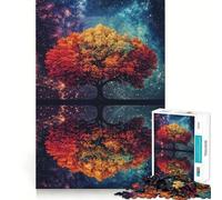 Rompecabezas para Adultos de 1000 Piezas Reflejo de árbol en Cielo Estrellado, Arte de Bordes precisos, Juguete Creativo, Juego para Pasar un rato Agradable, Pieza de Arte navideña (38x52cm)