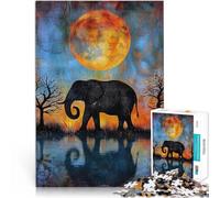 Rompecabezas para Adultos de 1000 Piezas Reflejo de la Luna del Elefante para Mayores de 14 años Apto para Parejas Actividades Divertidas en casa, Regalos de cumpleaños, Regalos de Viaje