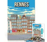 Rompecabezas para adultos de 1000 piezas,Rennes,Francia,póster de viaje vintage,Bretaña,casas con entramado de madera,juego de habilidad mental de corte premium,diversión ociosa,arte de pared navideño