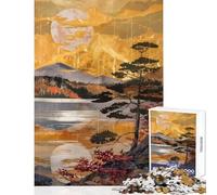 Rompecabezas para Adultos de 1000 Piezas Resplandor Dorado del Monte Fuji Juego práctico Regalos para Mujeres Juguetes de decoración para el hogar cumpleaños (52x38cm)