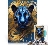 Rompecabezas para Adultos de 1000 Piezas Resumen de la Cara de la Pantera Azul Regalos de Juegos desafiantes Una Obra de Arte 52x38cm