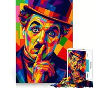 Rompecabezas para Adultos de 1000 Piezas,Retrato Colorido de Charlie Chaplin,diseño de Arte Pop,Corte Fino,Actividad para la Mente,Tiempo de Paz,Juego,decoración navideña (38x52cm)