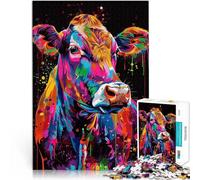 Rompecabezas para Adultos de 1000 Piezas Retrato Colorido de una Vaca Alivio del estrés Cada Pieza es única: un desafiante y Divertido Juego Familiar 38x26cm