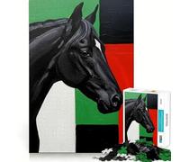 Rompecabezas para Adultos de 1000 Piezas Retrato de Caballo Negro con Fondo geométrico Diseño de Corte preciso Divertido,Actividad Mental Inteligente,Tiempo de Ocio entretenido,Regalo Ideal