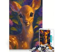 Rompecabezas para Adultos de 1000 Piezas: Retrato de Cervatillo en un Entorno Floral Juego Educativo para la diversión Familiar Toda la Familia 38x52cm