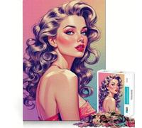 Rompecabezas para Adultos de 1000 Piezas,Retrato de Chica Pin-up de Cabello castaño,Arte nítido,lógica,Juguete Divertido,Juego Relajante, Tranquilo (38x26cm)