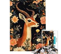 Rompecabezas para Adultos de 1000 Piezas Retrato de gacela en un Entorno Floral Rompecabezas para Adultos Juegos relajantes decoración de Pared cumpleaños y Navidad (38x52cm)