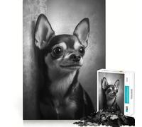 Rompecabezas para Adultos de 1000 Piezas Retrato de Perro Chihuahua en Blanco y Negro,Bordes, Juego de concentración Mental,Juego Lento,Divertido,Regalo de cumpleaños (38x52cm)