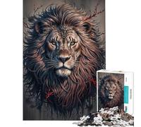 Rompecabezas para Adultos de 1000 Piezas Retrato de un majestuoso león con Detalles Rojos Un Reto para completar Diversión en Familia Juegos Divertidos para Mayores de 14 años (38x52cm)