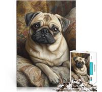 Rompecabezas para Adultos de 1000 Piezas Retrato de un Pug Desafío difícil para aliviar el estrés Mejorar el Amor Entre Parejas 52x38cm