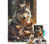 Rompecabezas para Adultos de 1000 Piezas Retrato de una Familia de Lobos en un Bosque otoñal Juegos Familiares interacción Entre Padres e Hijos Regalos para Amigos y Familiares 38x52cm