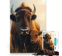 Rompecabezas para Adultos de 1000 Piezas Retrato de una Madre Bisonte y su cría Piezas de Corte Limpio Juguete Divertido para el Tiempo Libre Decoración navideña Regalo (38x52cm)
