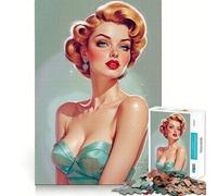 Rompecabezas para Adultos de 1000 Piezas Retrato de una Rubia Pin-up con Vestido de satén,Corte Ajustado Divertido,Actividad Mental Inteligente,Tiempo de Ocio,Regalo de cumpleaños para Aficionados