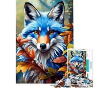Rompecabezas para Adultos de 1000 Piezas Retrato de Zorro Azul con Hojas de otoño Rompecabezas de 1000 Piezas para decoración del hogar Un desafío difícil Regalos para Amigos y Familiares (50x75cm)