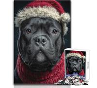 Rompecabezas para Adultos de 1000 Piezas: Retrato Festivo de Perro con Gorro de Papá Noel Juego Educativo para Aprender (tamaño 38x52cm)