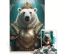 Rompecabezas para Adultos de 1000 Piezas Rey Oso Polar Juguetes para armar Divertido para Reducir el estrés con póster y Hoja de Preguntas a Juego 38x52cm