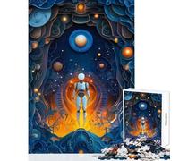 Rompecabezas para Adultos de 1000 Piezas Robot explorando un Mundo Surrealista Juego práctico Juguete Decorativo Pared (38x52cm)