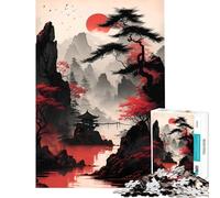 Rompecabezas para Adultos de 1000 Piezas Rojo y Negro Estilo asiático para Juegos educativos desafíos Juguetes Juegos relajantes Actividades Familiares Regalo de cumpleaños (tamaño 38x52cm)