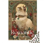 Rompecabezas para Adultos De 1000 Piezas Romantic Cat Art Print-4 Rompecabezas para Adultos Juego De Ingenio Decoración del Hogar Cumpleaños 52x38cm/1000pcs