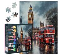 Rompecabezas para adultos de 1000 piezas, rompecabezas de 1000 piezas para adultos, escena de lluvia de Londres con Big Ben y autobús rojo, 27.5 x 19.7 pulgadas