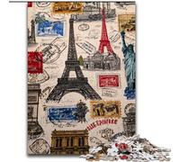 Rompecabezas para Adultos de 1000 Piezas,Rompecabezas de Collage de Sellos de París Hecho de Madera,Juego de Actividades Familiares para Adolescentes,decoración del hogar DIY,Rompecabezas,Regalo