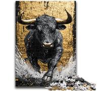Rompecabezas para Adultos de 1000 Piezas, Rompecabezas de Toro Negro Dorado, Juguetes educativos, antiestrés, Adecuado para decoración de Escritorio, 50x75cm