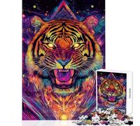 Rompecabezas para Adultos de 1000 Piezas Rompecabezas Furia del Tigre Neón para Adultos Juego práctico desafío difícil (tamaño 38x26cm)