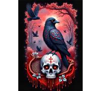 Rompecabezas para adultos de 1000 piezas, rompecabezas gótico de cuervo en calavera, rompecabezas de fantasía oscura, arte de Halloween rojo sangre, rompecabezas desafiantes con letras en la parte