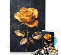Rompecabezas para Adultos de 1000 Piezas, Rosa Dorada sobre Fondo Negro, Juegos relajantes, Actividades Divertidas para Hacer en casa, con póster y Hoja de Preguntas a Juego 50x75cm