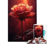 Rompecabezas para Adultos de 1000 Piezas Rosa roja con Gotas de rocío Juguetes de decoración para el hogar Regalo de cumpleaños (38x26cm)
