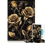 Rompecabezas para Adultos de 1000 Piezas,Rosas Negras y Doradas,de Lujo,con uniones Finas,Divertido,para ejercitar la Mente,Juego Relajante, Tranquilo 50x75cm