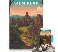 Rompecabezas para Adultos de 1000 Piezas Rostros Dorados del Templo de Bayon Juguete Educativo, Ideal para Pasar el Tiempo en casa, Regalo de cumpleaños o Cualquier Otro obsequio 38x52cm