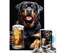 Rompecabezas para Adultos de 1000 Piezas Rottweiler con Cerveza Ideal para cumpleaños y Navidad Juego Familiar de dificultad Alta Apto para Mayores de 14 años (50x75cm)