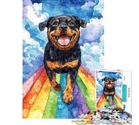Rompecabezas para Adultos de 1000 Piezas Rottweiler en el Puente arcoíris Desafío Educativo Juguete de desafío difícil Decoración de Pared para Mayores de 14 años (50x75cm)