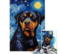 Rompecabezas para Adultos de 1000 Piezas Rottweiler Noche Estrellada Difícil y desafiante Juguete de análisis y lógica decoración de Pared Apto para Mayores de 14 años 38x52cm