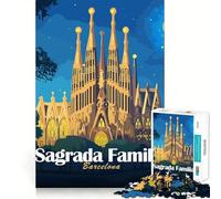 Rompecabezas para Adultos de 1000 Piezas,Sagrada Familia,Barcelona,ilustración Nocturna,Corte Premium,Juego de Habilidad Mental,diversión sin Esfuerzo,decoración navideña para Pared (38x52cm)