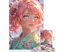 Rompecabezas para Adultos de 1000 Piezas Sakura Harmony︰ Chica de Anime con Cabello Rosa Juguete para decoración de Pared Obra de Arte Regalo Juego Educativo con póster a Juego y Hoja de Trivia