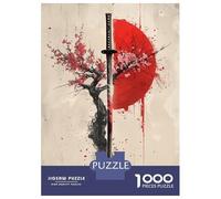 Rompecabezas para Adultos De 1000 Piezas Sakura Katana Red Sun Rompecabezas para Adolescentes Juguetes Antiestrés Desafío Difícil Diversión Actividades En Casa, 70x50cm/1000pcs