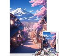 Rompecabezas para Adultos de 1000 Piezas Sakura Village Monte Fuji decoración del hogar Juguetes Regalo para cumpleaños Juegos Familiares Mejora el Amor en Pareja tamaño 50x75cm