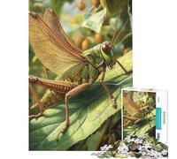 Rompecabezas para Adultos de 1000 Piezas Saltamontes Verde sobre una Hoja Ayuda a ejercitar el Cerebro Regalos para Mujeres Juegos Familiares Apto para Mayores de 14 años 38x26cm