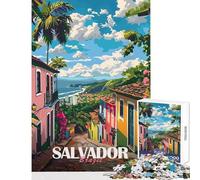 Rompecabezas para Adultos de 1000 Piezas Salvador Brasil Paisaje Urbano Juego práctico de Montaje Juguetes antiestrés Interesante para Reducir el estrés (38x52cm)