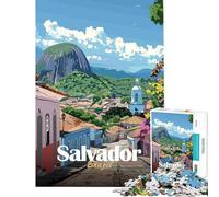 Rompecabezas para Adultos de 1000 Piezas Salvador Brasil Paisaje Urbano Rompecabezas para Adultos antiestrés Difícil Ayuda a ejercitar el Cerebro (Tamaño 38x52cm)