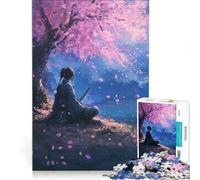 Rompecabezas para Adultos de 1000 Piezas Samurái bajo cerezos en Flor Juego Familiar difícil y desafiante cumpleaños y Navidad 38x52cm
