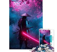 Rompecabezas para Adultos de 1000 Piezas Samurái ciberpunk con Katana de neón Ayuda a ejercitar el Cerebro Una Obra de Arte Juegos relajantes para Mayores de 14 años 50x75cm