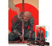 Rompecabezas para Adultos de 1000 Piezas Samurái herido con Katana y Sol Rojo Juego de Memoria Ajuste Estable Sin Piezas Que se muevan Compacto Diversión para Toda la Familia (38x26cm)